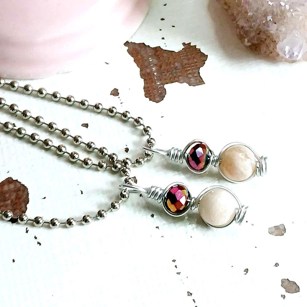 Boho Chic Sunstone Crystal Necklace, Gemstone Jewelry, 16" Ball Chain